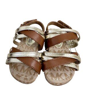 Michael Kors Baby Girl Sandals Brown & Gold Size 5, Pre-owned Good Condition